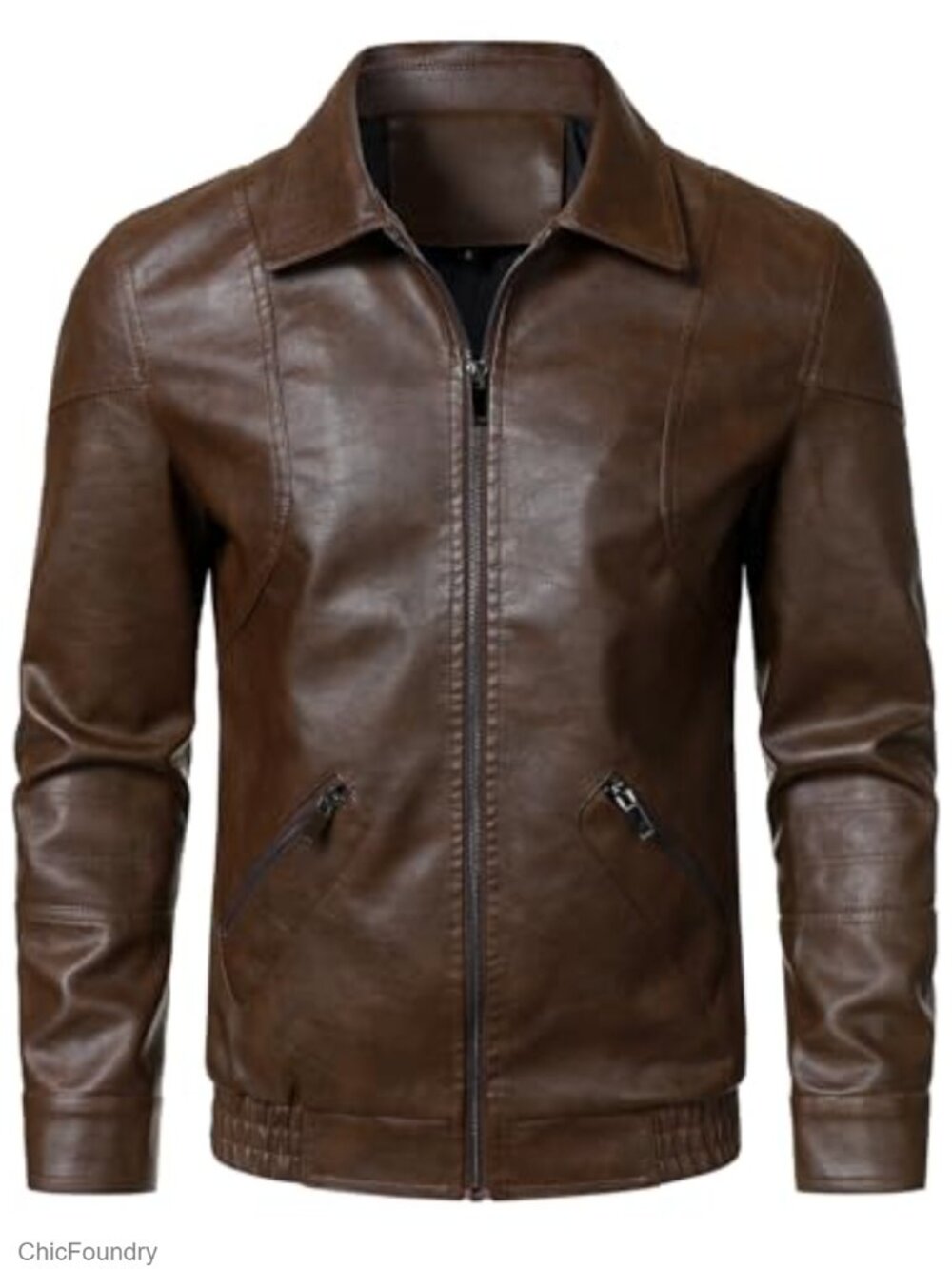 Men's Faux Leather Biker Bomber Jacket PU Motocycle Zip